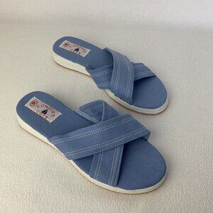 Comfort Cove Slip On Sandals Slides Blue Women Size 9 Canvas